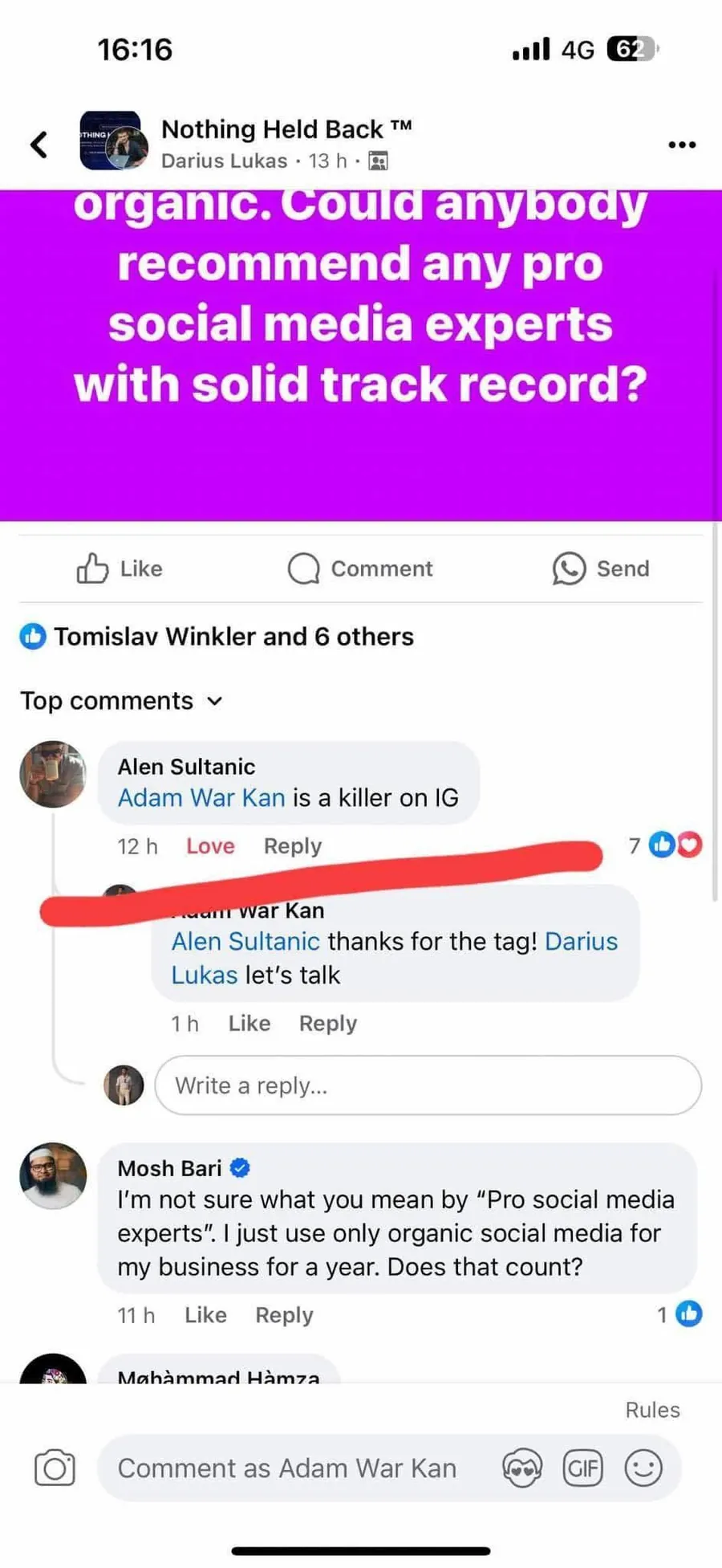Could anybody recommend any pro social media experts? Adam War Kan is a killer on IG.