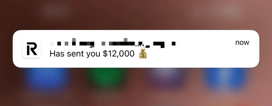 Has sent you $12,000.